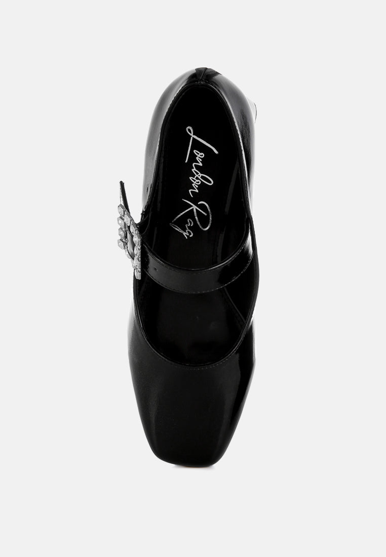women diamante brooch metallic mary jane pumps#color_black
