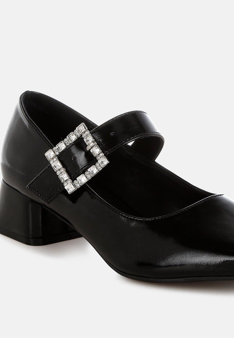 women diamante brooch metallic mary jane pumps#color_black
