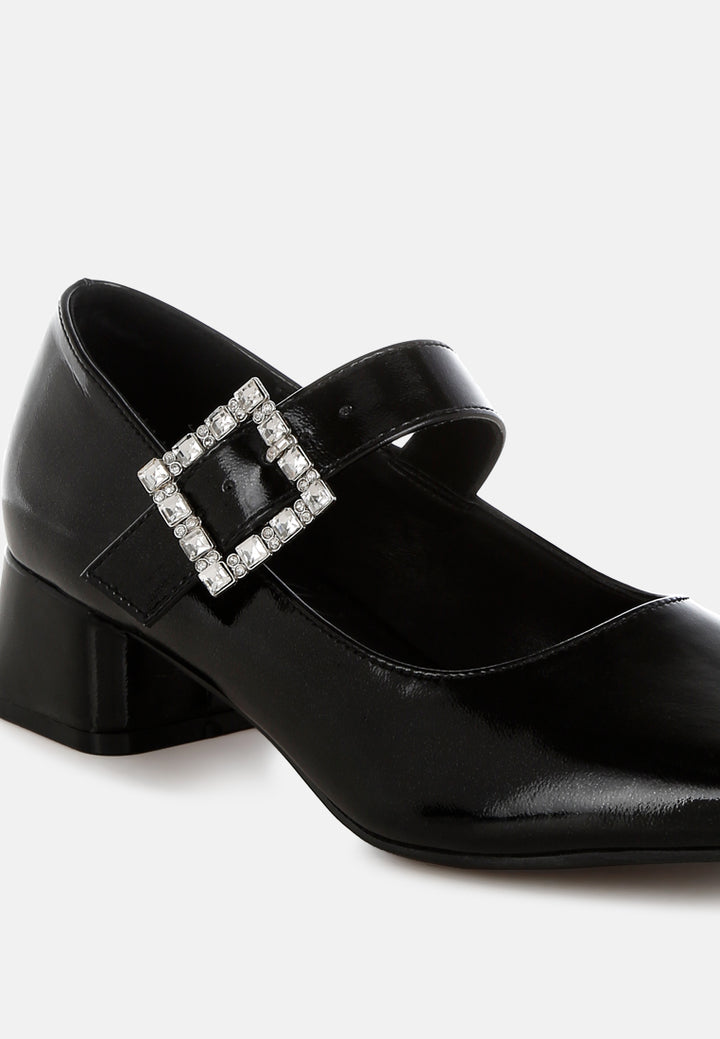 women diamante brooch metallic mary jane pumps#color_black