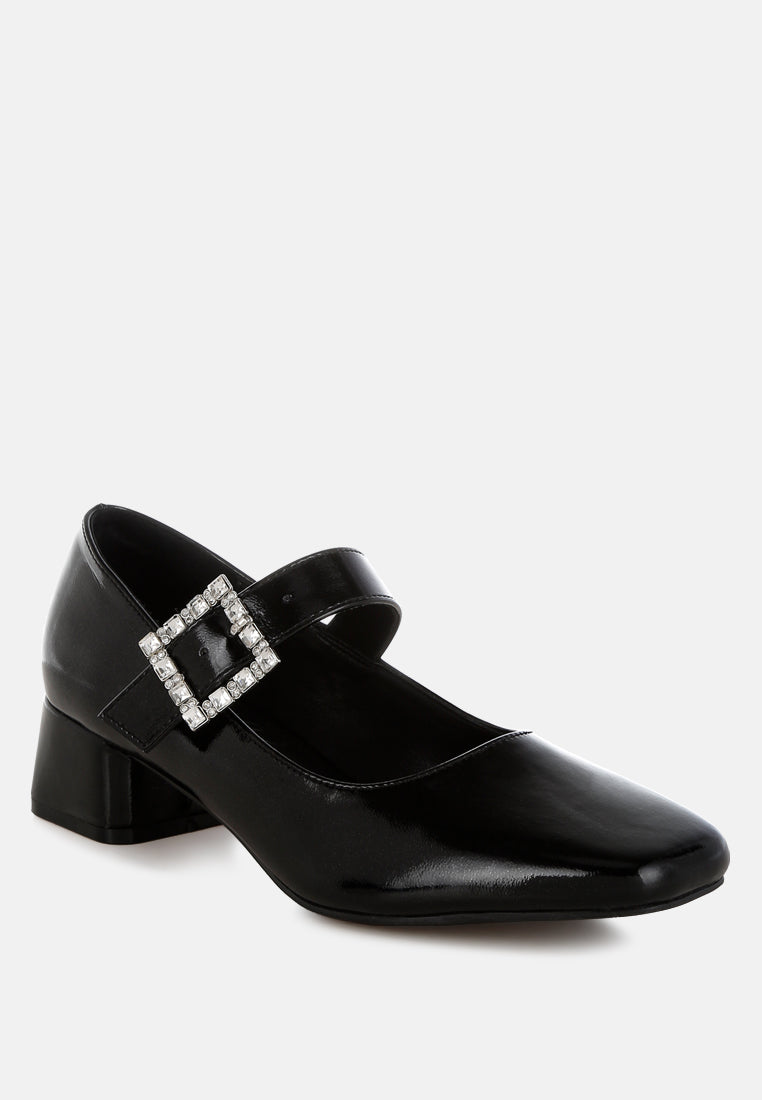 women diamante brooch metallic mary jane pumps#color_black