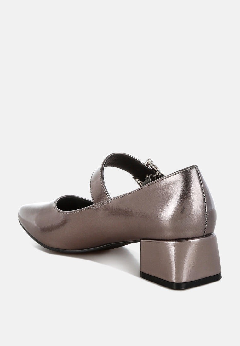 women diamante brooch metallic mary jane pumps#color_pewter