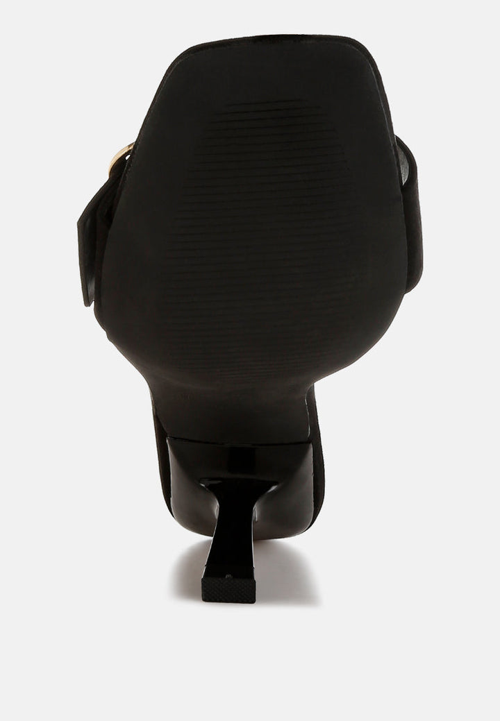 women buckle strap slip on sandals#color_black