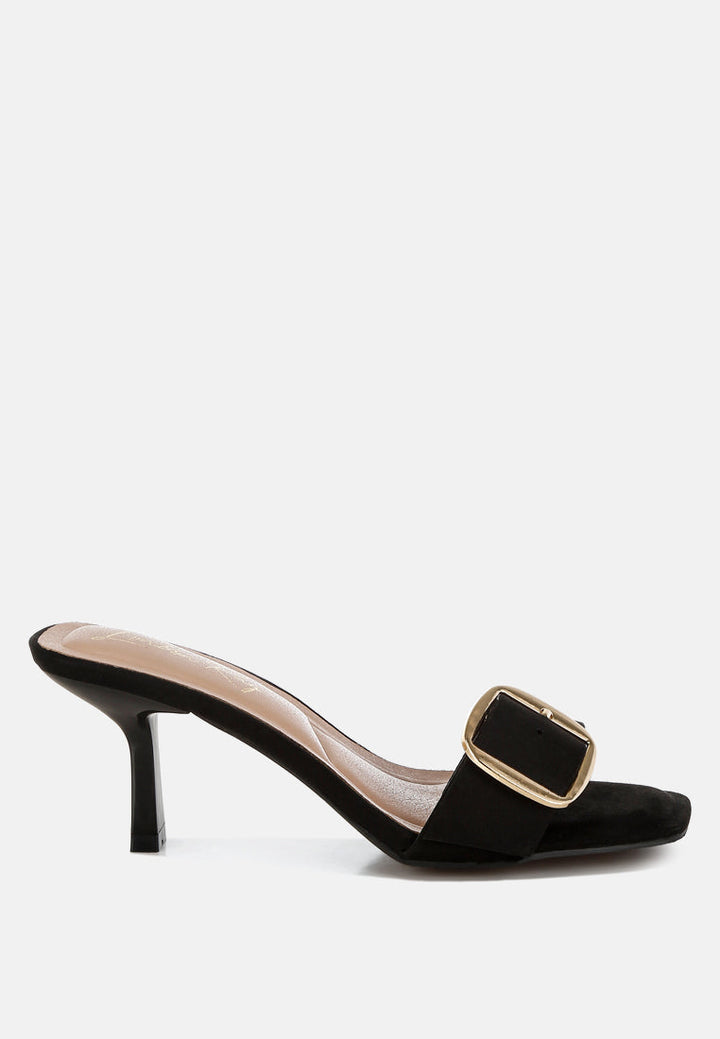 women buckle strap slip on sandals#color_black