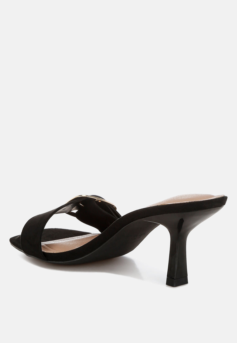 women buckle strap slip on sandals#color_black