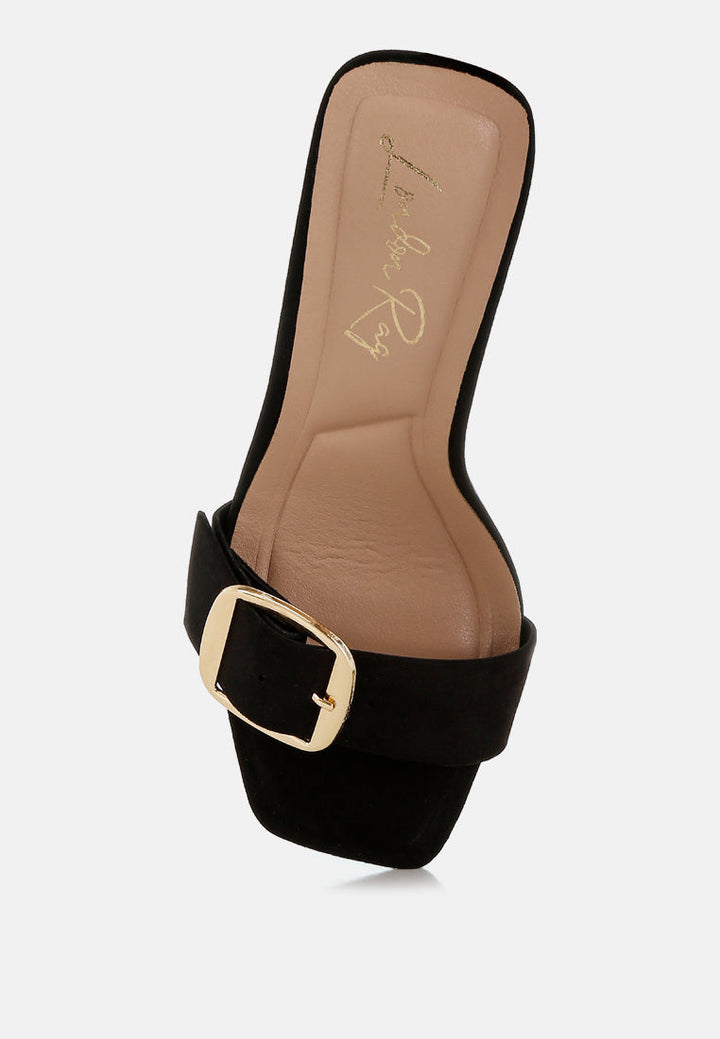 women buckle strap slip on sandals#color_black