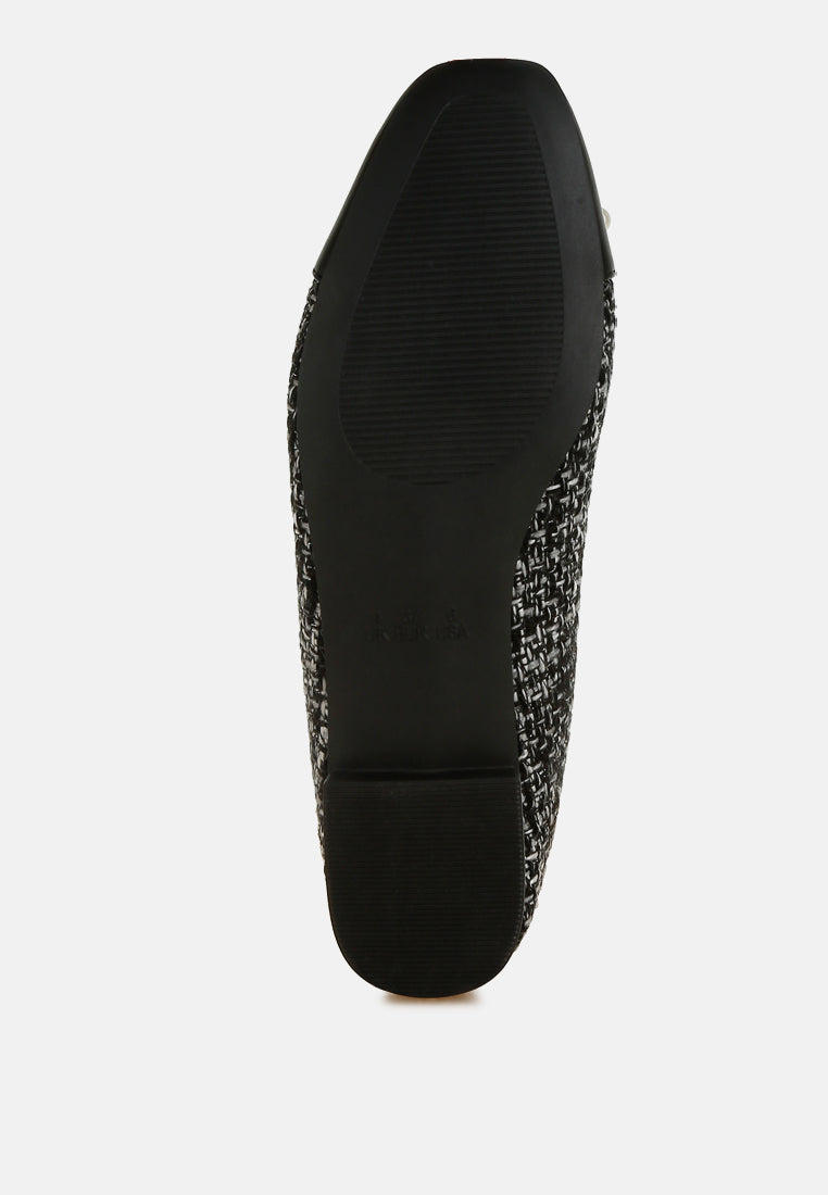 Women Boucle Pearl Bow Ballerinas