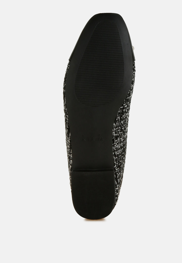 Women Boucle Pearl Bow Ballerinas