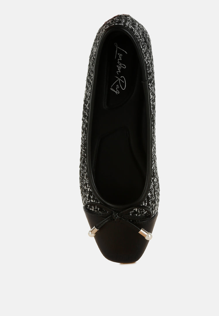 Women Boucle Pearl Bow Ballerinas