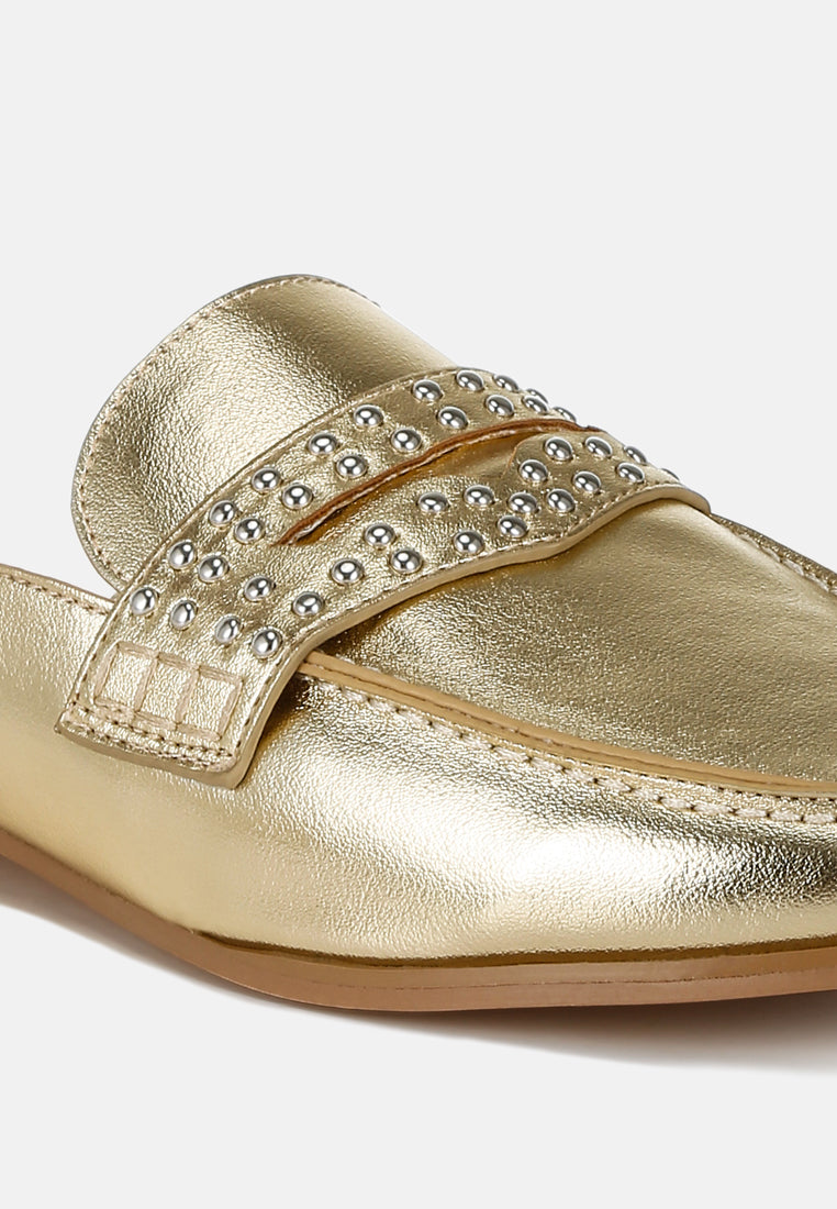 Women tud Detail Metallic Pleather Mules