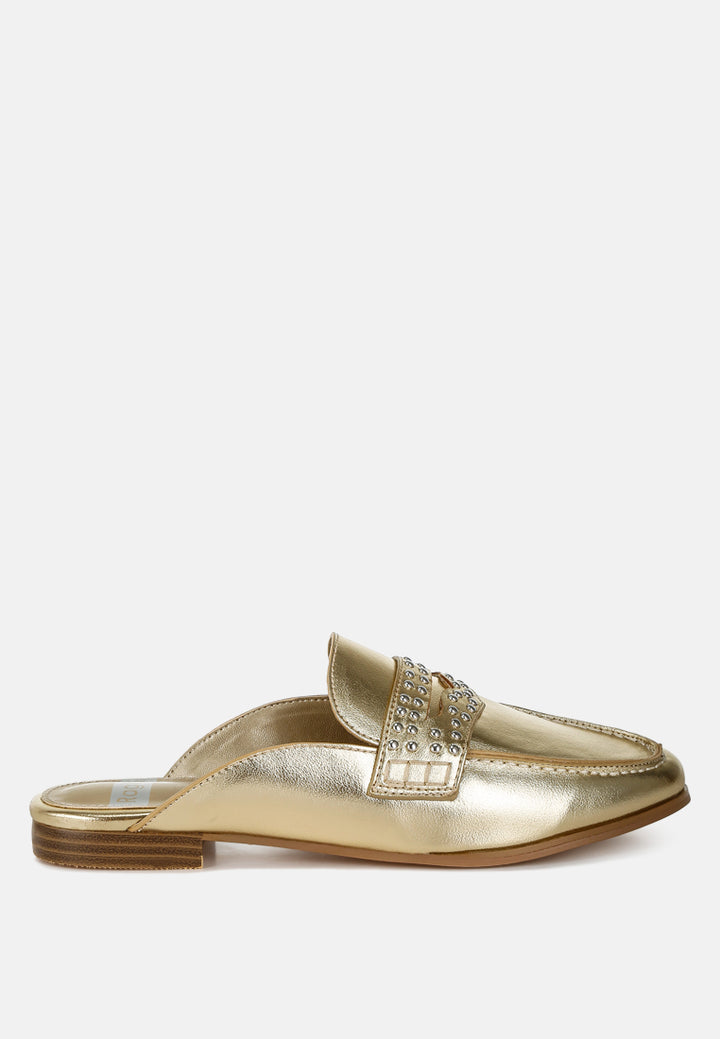 Women tud Detail Metallic Pleather Mules