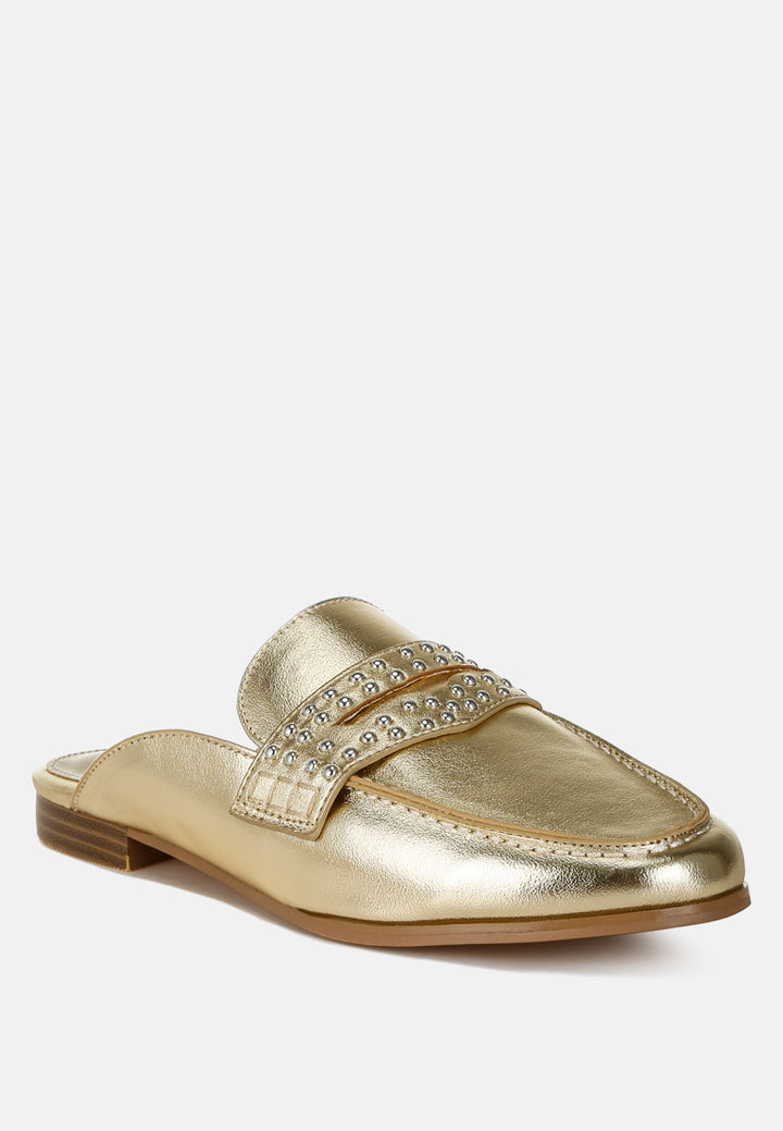 Women tud Detail Metallic Pleather Mules