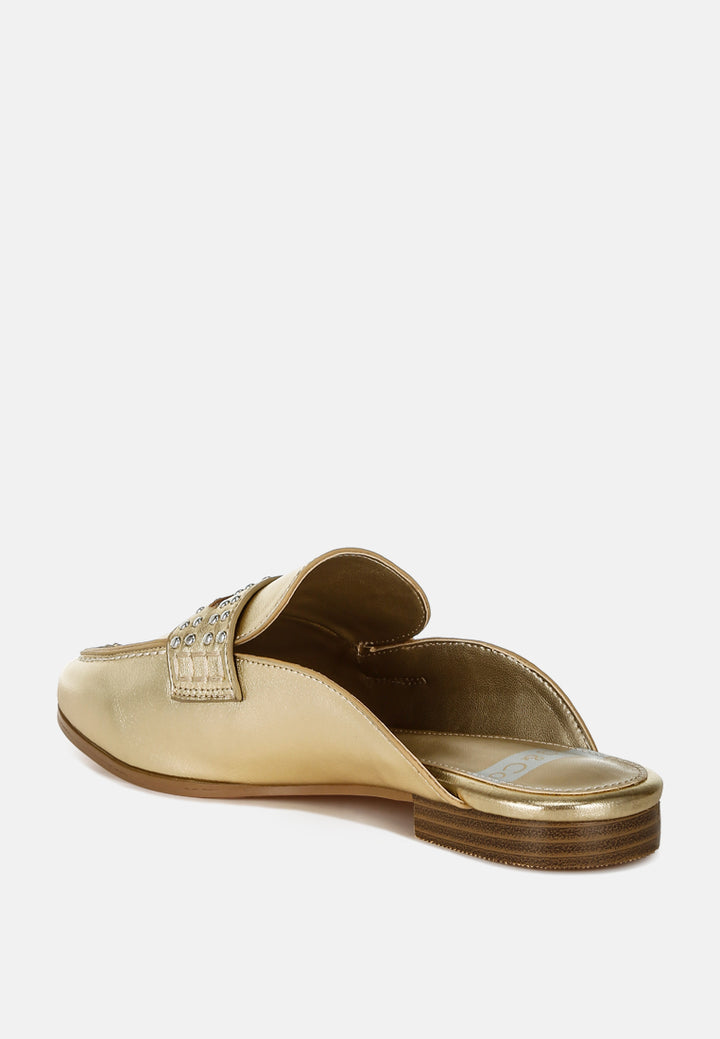 Women tud Detail Metallic Pleather Mules