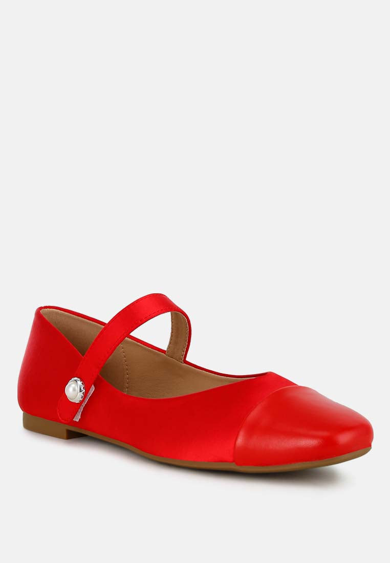 women patent toe cap satin mary jane ballerina#color_red