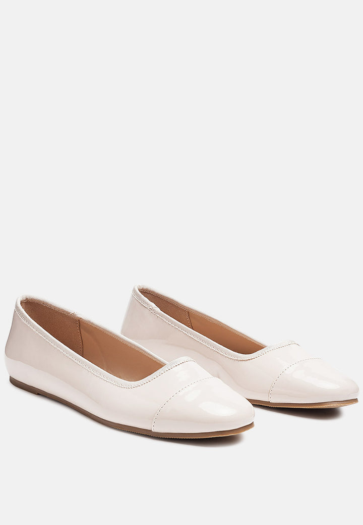 women almond toe ballerina flat shoes#color_white