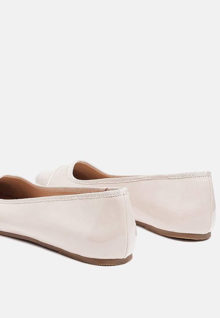 women almond toe ballerina flat shoes#color_white