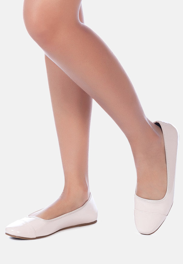 women almond toe ballerina flat shoes#color_white