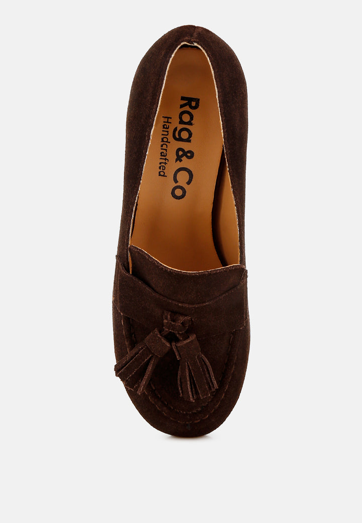 women suede tassel loafers#color_brown