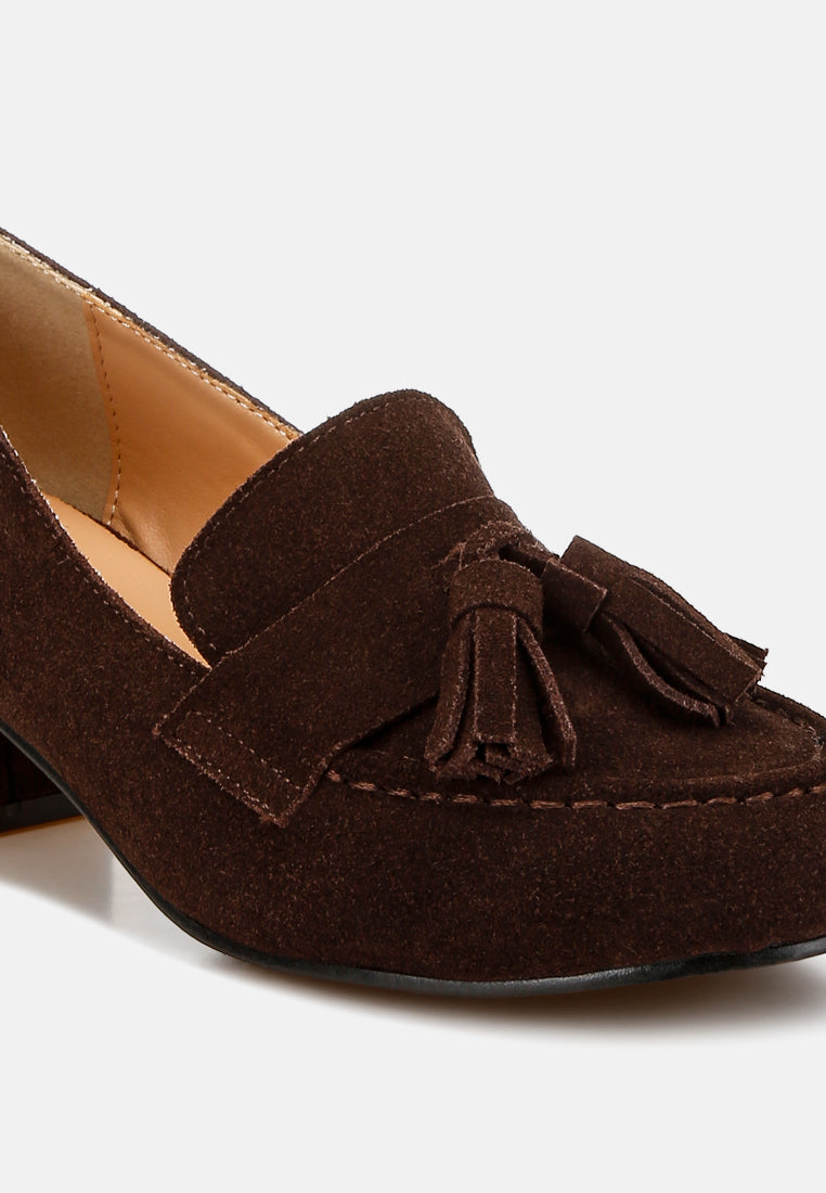 women suede tassel loafers#color_brown