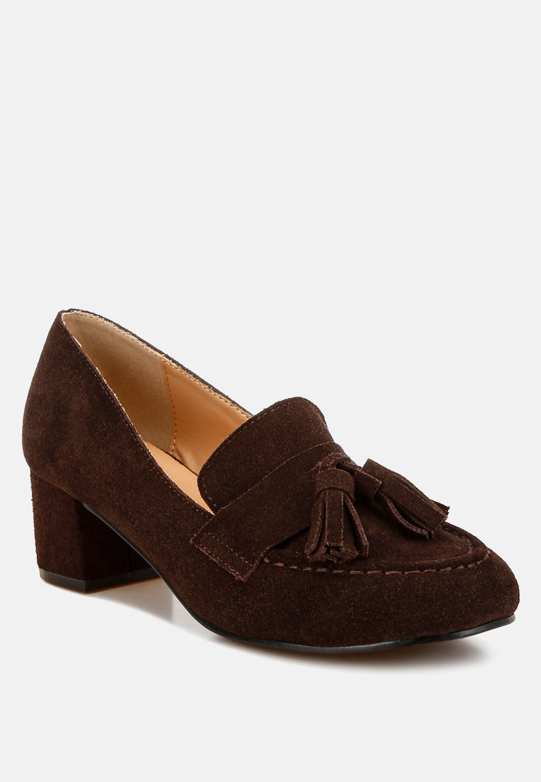 women suede tassel loafers#color_brown