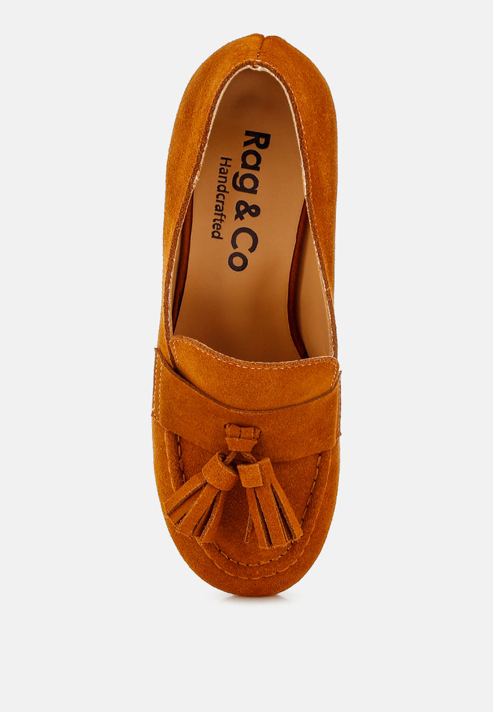 women suede tassel loafers#color_tan
