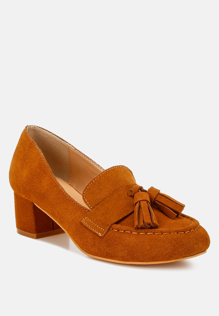 women suede tassel loafers#color_tan