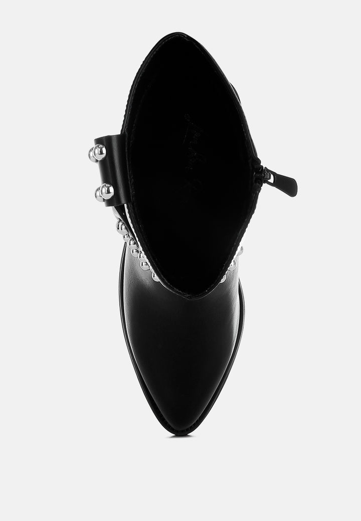 women studded harness detail boots#color_black