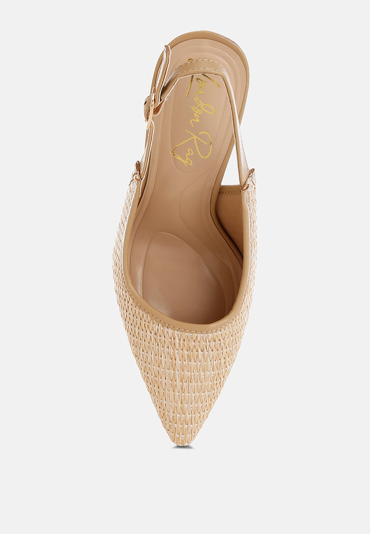 Women Raffia Pointy Toe Slingback Pumps