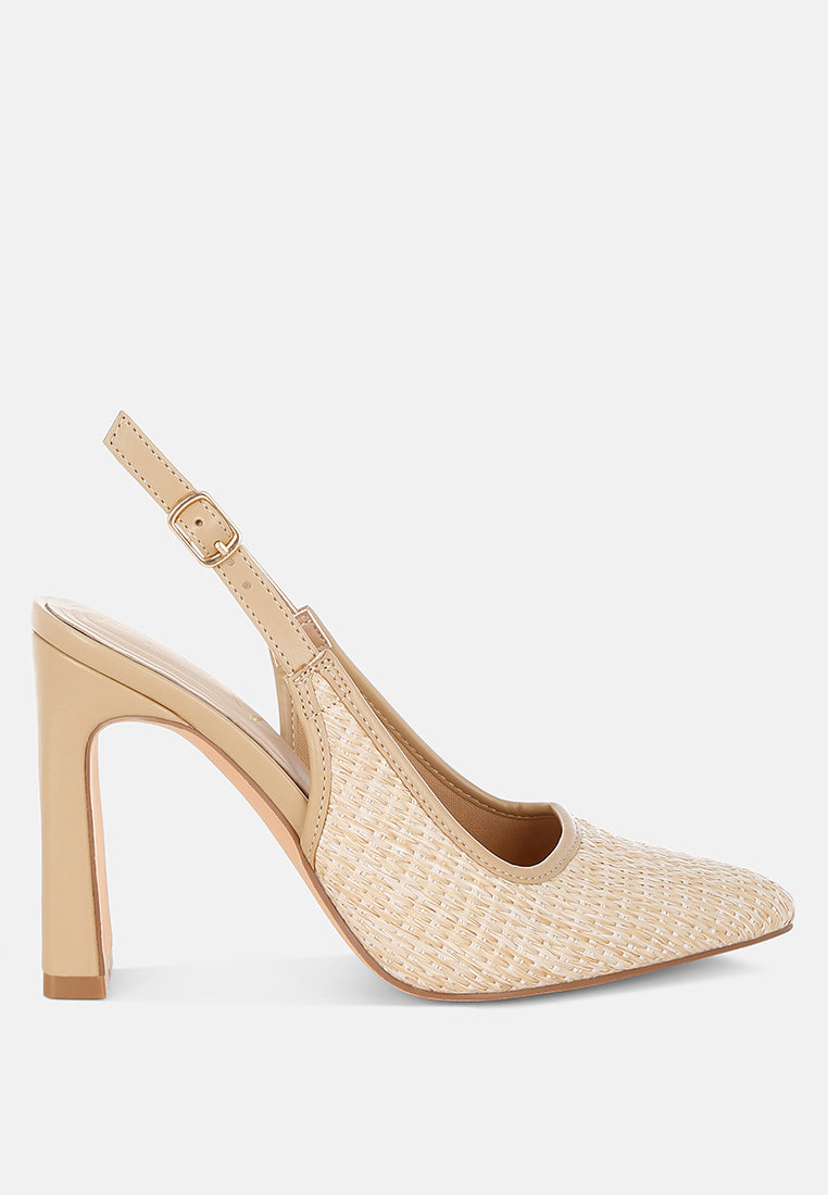 Women Raffia Pointy Toe Slingback Pumps