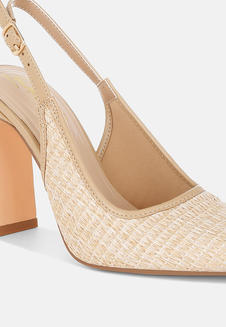 Women Raffia Pointy Toe Slingback Pumps