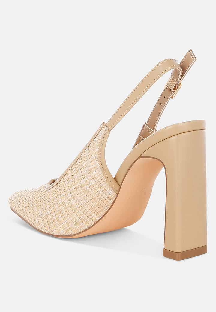 Women Raffia Pointy Toe Slingback Pumps