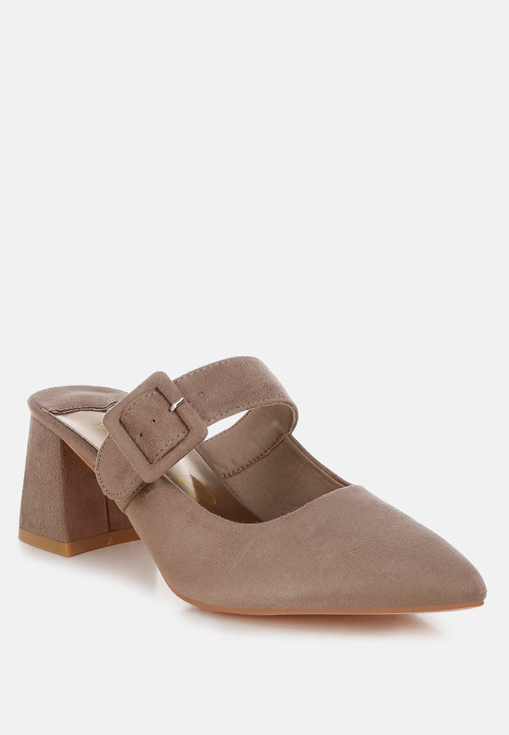 buckle strap detail microfiber mules#color_taupe