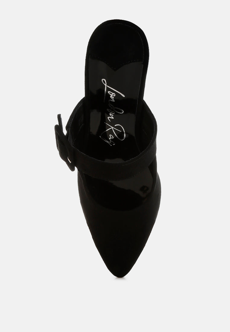 buckle strap detail microfiber mules by mode#color_black