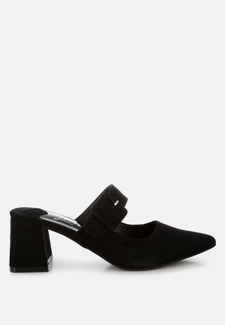 buckle strap detail microfiber mules by mode#color_black