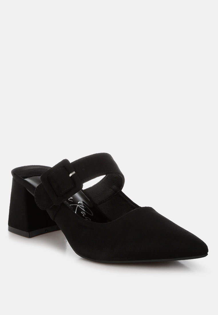 buckle strap detail microfiber mules by mode#color_black