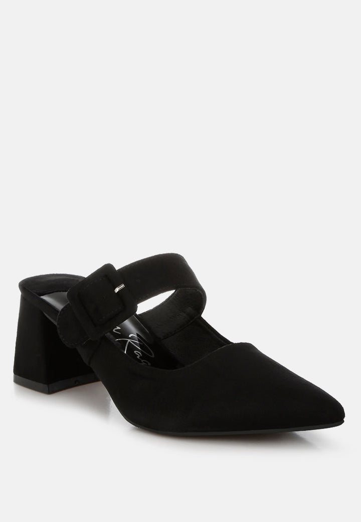buckle strap detail microfiber mules by mode#color_black