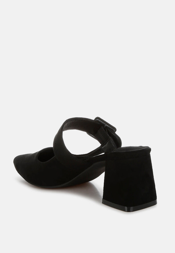 buckle strap detail microfiber mules by mode#color_black