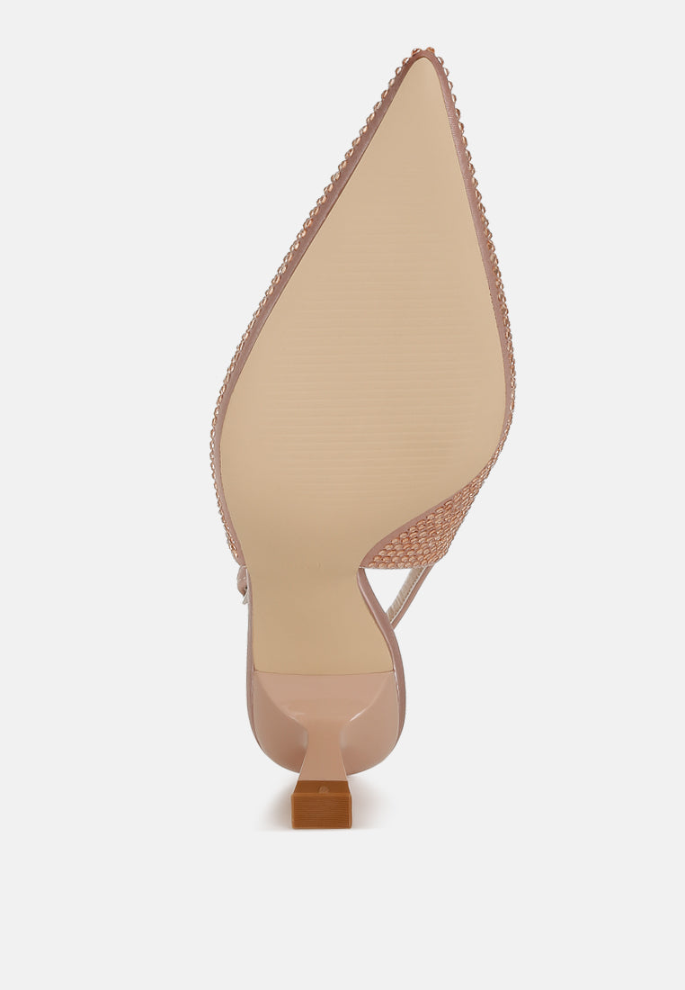 rhinestones embellished slingback sandals#color_rose-gold