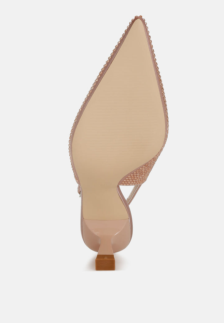 rhinestones embellished slingback sandals#color_rose-gold