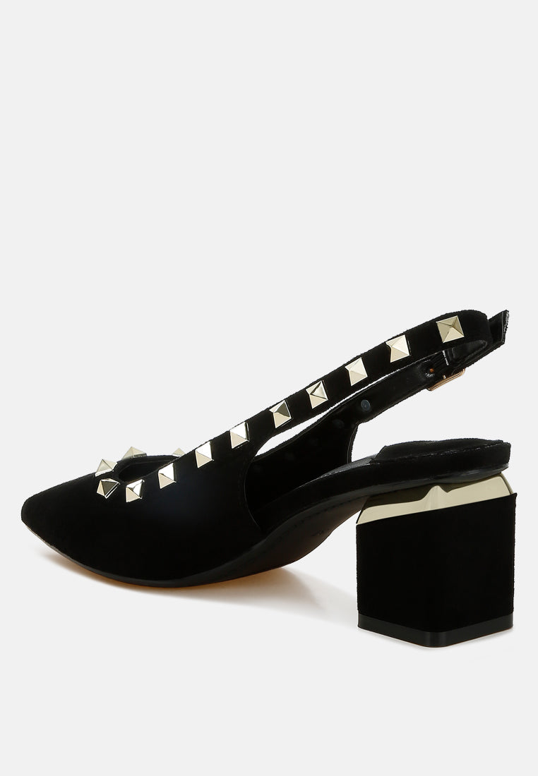 stud emebllished microfiber sandals by mode#color_black