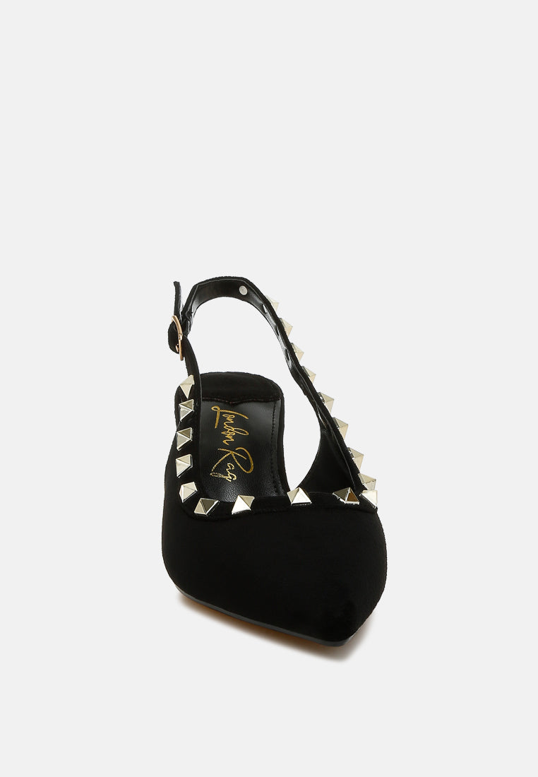 stud emebllished microfiber sandals by mode#color_black