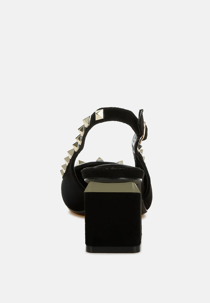 stud emebllished microfiber sandals by mode#color_black