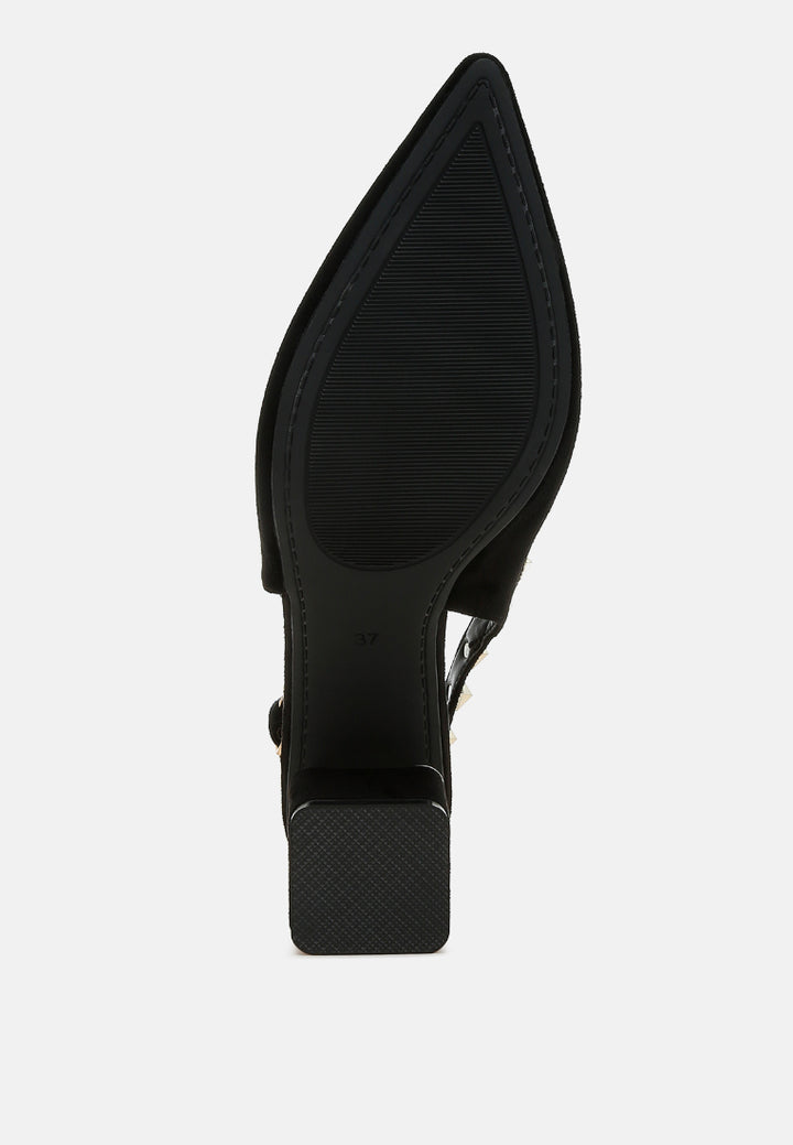 women stud embellished microfiber sandals#color_black