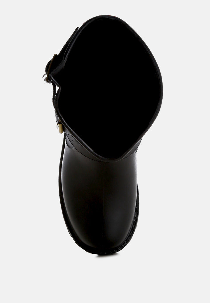 women harness detail calf rain boots#color_black