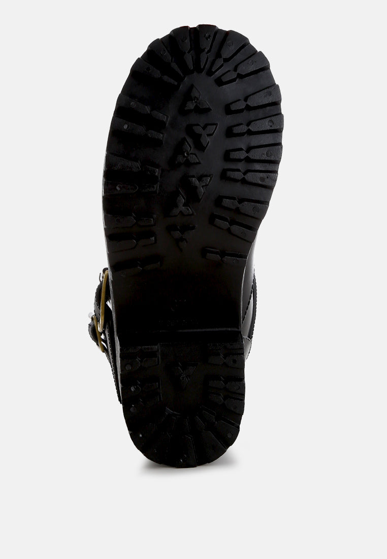 women harness detail calf rain boots#color_black