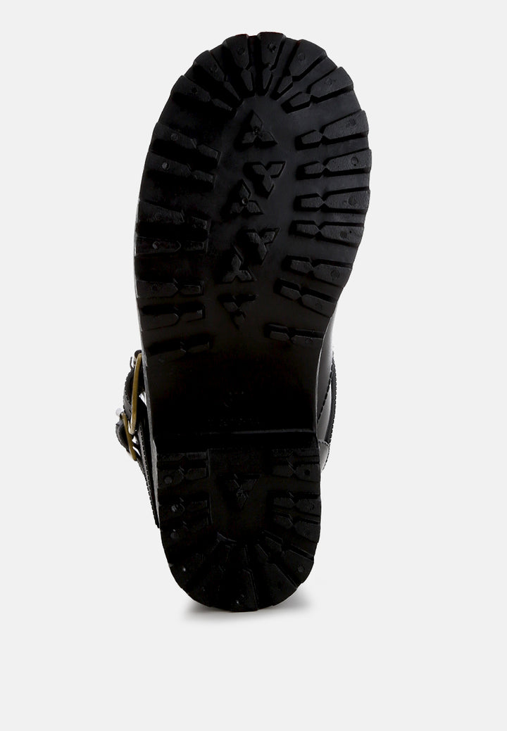 women harness detail calf rain boots#color_black