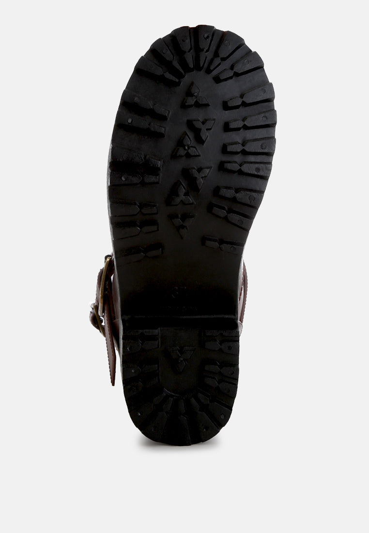 women harness detail calf rain boots#color_brown