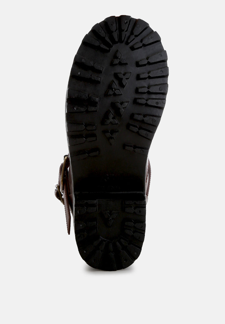 women harness detail calf rain boots#color_brown