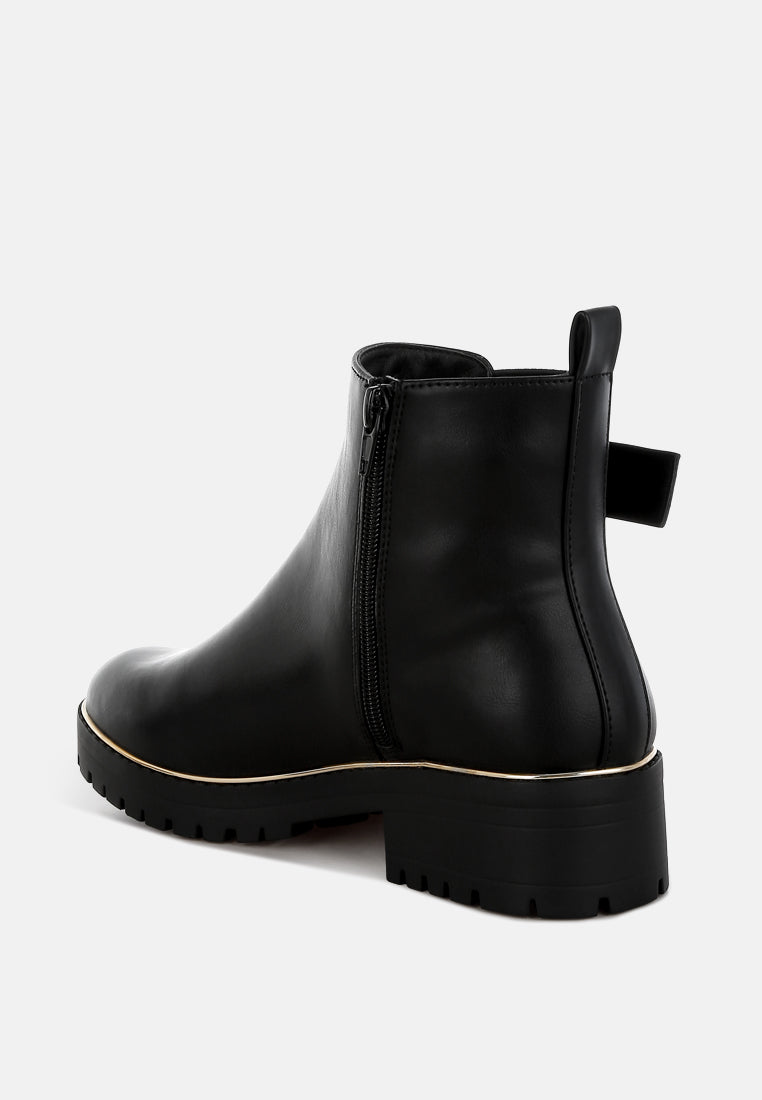 women chunky buckle detail ankle boots#color_black