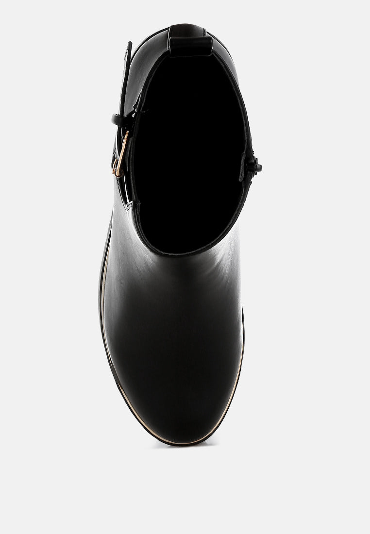 women chunky buckle detail ankle boots#color_black