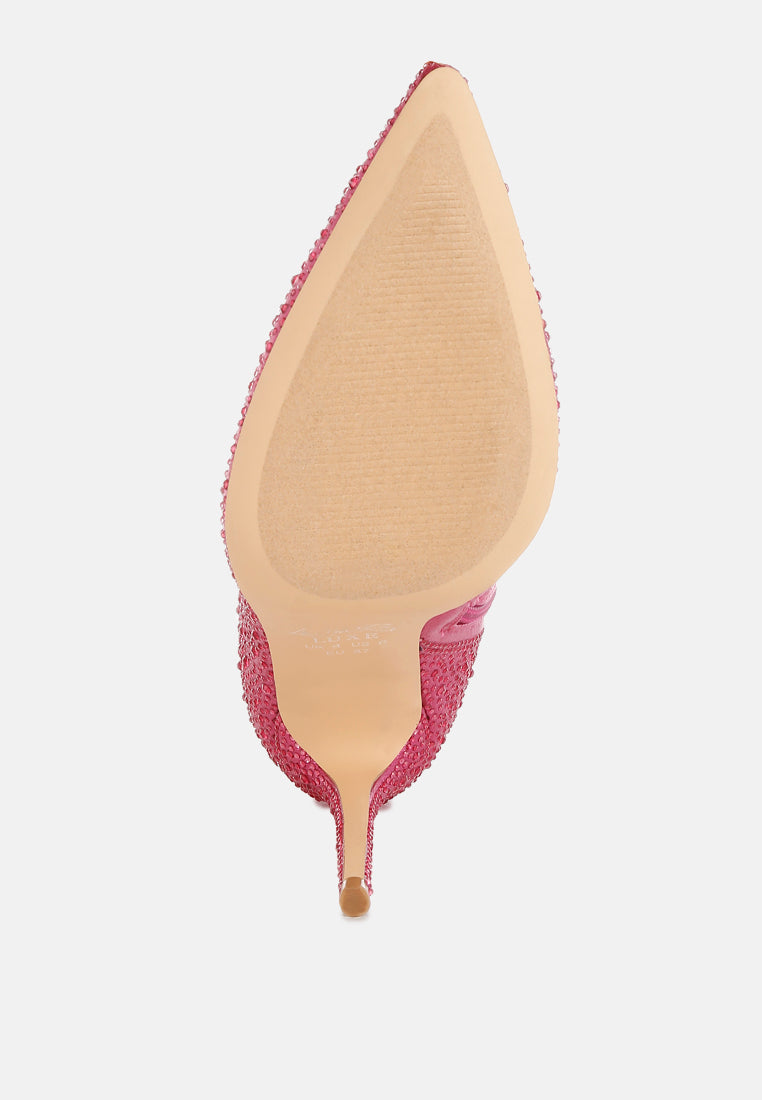 women rhinestones embellished high ankle boots#color_pink